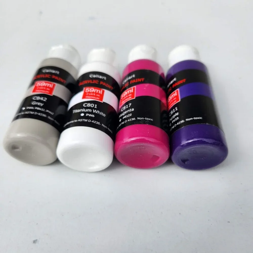 NEW 4 Caliart Acrylic Paint Set Pink Purple colors 59ml, 2oz each Art Craft Pain